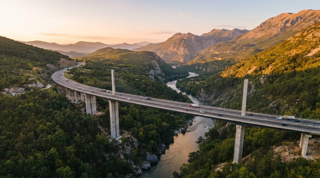 Professional stock photo, 16:9 aspect ratio: Wide aerial vie