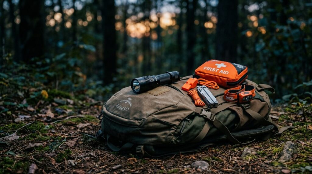 Safety and security outdoor photography: handheld flashlight