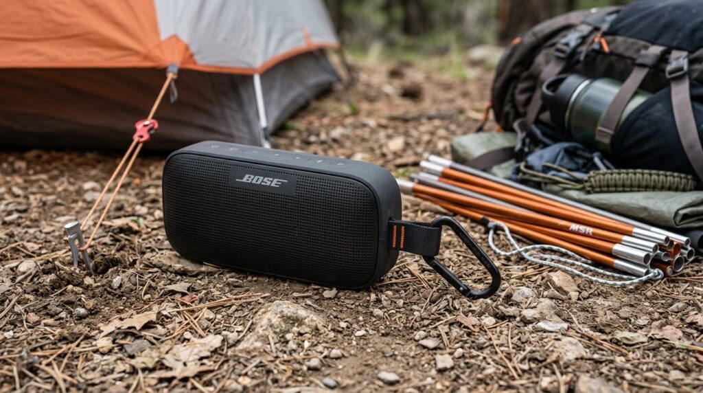 Close-up detail shot of rugged waterproof outdoor speaker eq