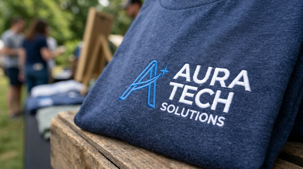 Close-up detail shot of high-quality printed company logo on