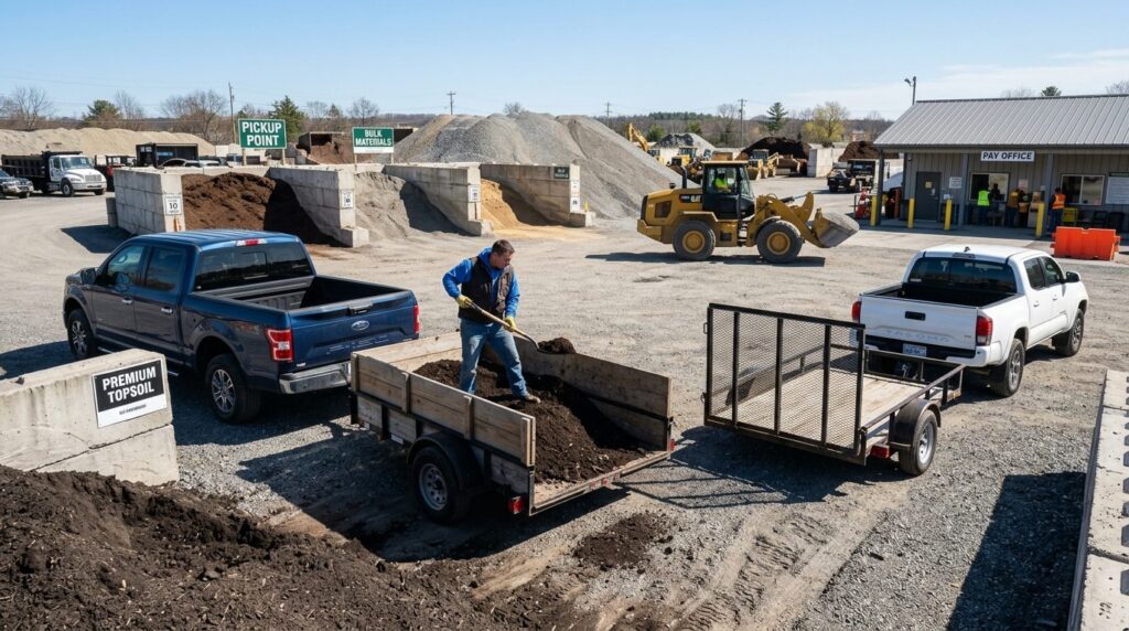Wide angle shot of a customer loading materials onto their o